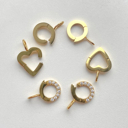 Modessie Stainless Steel Round Zirconia Heart Shape Mirror Polished Clasp for DIY Necklaces Bracelet Making