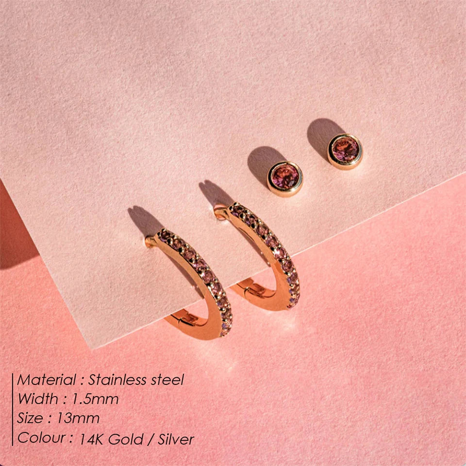 Modessie Stainless Steel Birthstone Earrings Minimalist Huggie Hoop Earrings For Women Tiny Round Circle Unisex