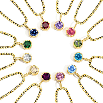 Modessie Birthstone Necklace – 12 Birth Month Colors in Zirconia –  Chain Stainless Steel Pendant Jewelry for Women