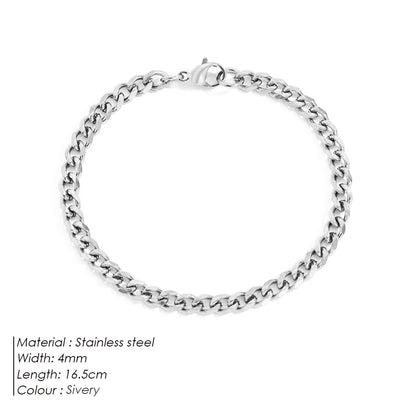 Modessie Silver Color Bracelets Men/ Women  Bracelet Classic Stainless Steel 4MM/6MM/8MM Trendy  Cuban Chain Bracelets