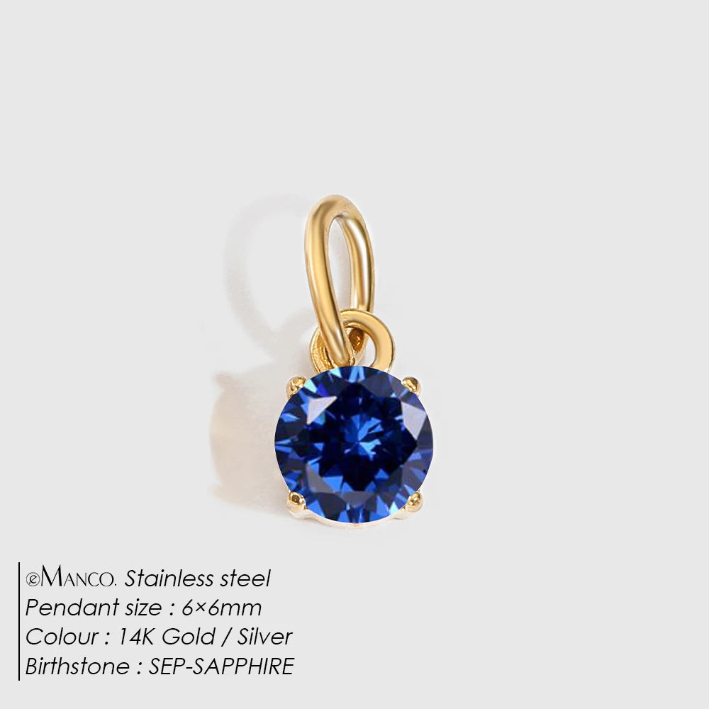 Modessie Stainless  Pendant Necklace Round Zircon Pendant Charms for Diy Necklace Bracelet Jewelry