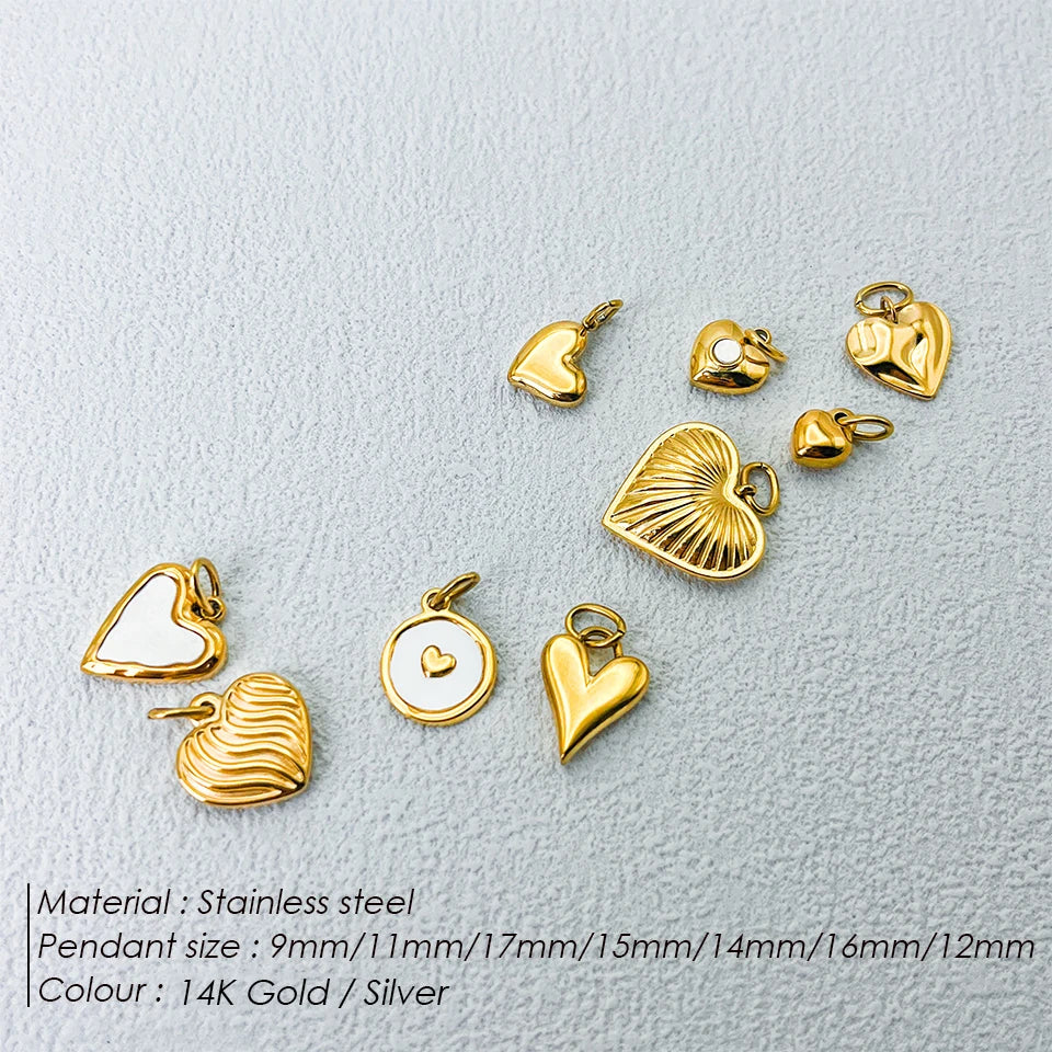 Modessie New Fashion Three-dimensional Tassel Heart Charm Pendant Stainless Steel Gold-Plated Necklace Homemade Accessories