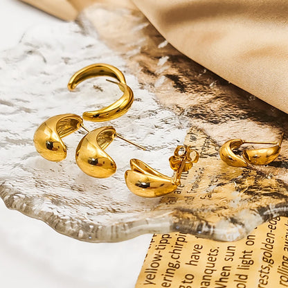 Modessie Steel color Gold color Simple Women Chunky Hoops Earrings Gift Fashion Jewelry Stainless  Round Smooth Thick Hoop