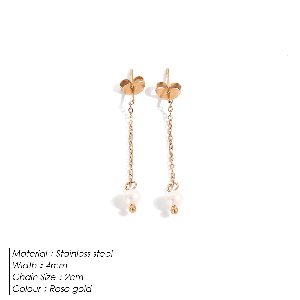 Modessie New Freshwater Pearl Dangle Earring Stainless Steel Chain Earrings