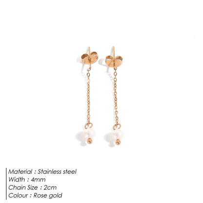 Modessie New Freshwater Pearl Dangle Earring Stainless Steel Chain Earrings