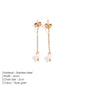 Modessie New Freshwater Pearl Dangle Earring Stainless Steel Chain Earrings