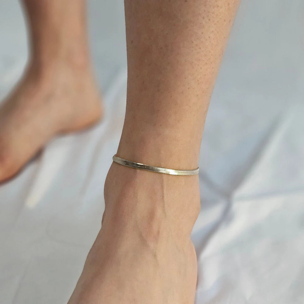 Modessie Silver Color Snake Chain Anklet for Women Beach Chain Ankle Gifts Stainless Steel NotAllergic