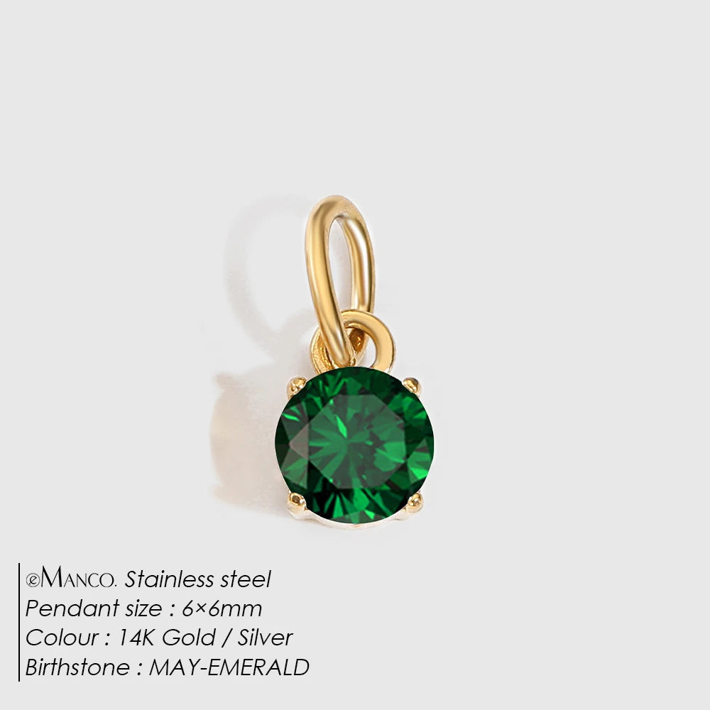 Modessie Stainless  Pendant Necklace Round Zircon Pendant Charms for Diy Necklace Bracelet Jewelry