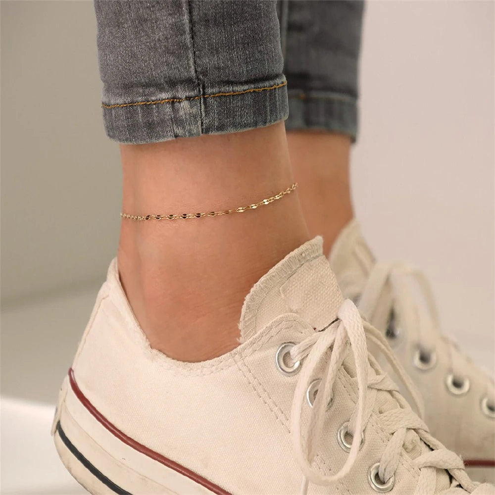 Stainless Steel Fish Lips Chain Anklet  For Women Summer Beach Foot Jewelry On The Leg Minimalist Anklets Female