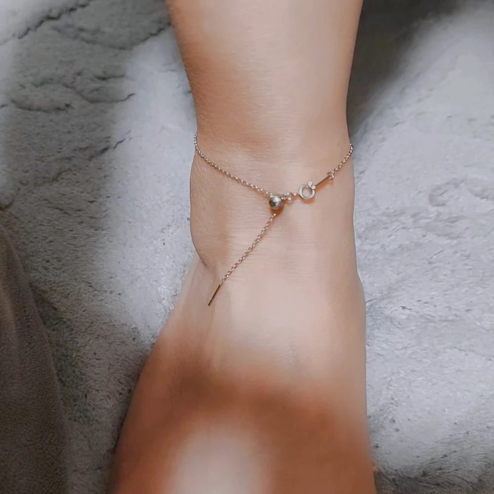 Modessie Silver Color Stainless Steel Anklet Adjustable Simple Chain Women's Fashion Gift 23CM  Dainty Chain  Anklet