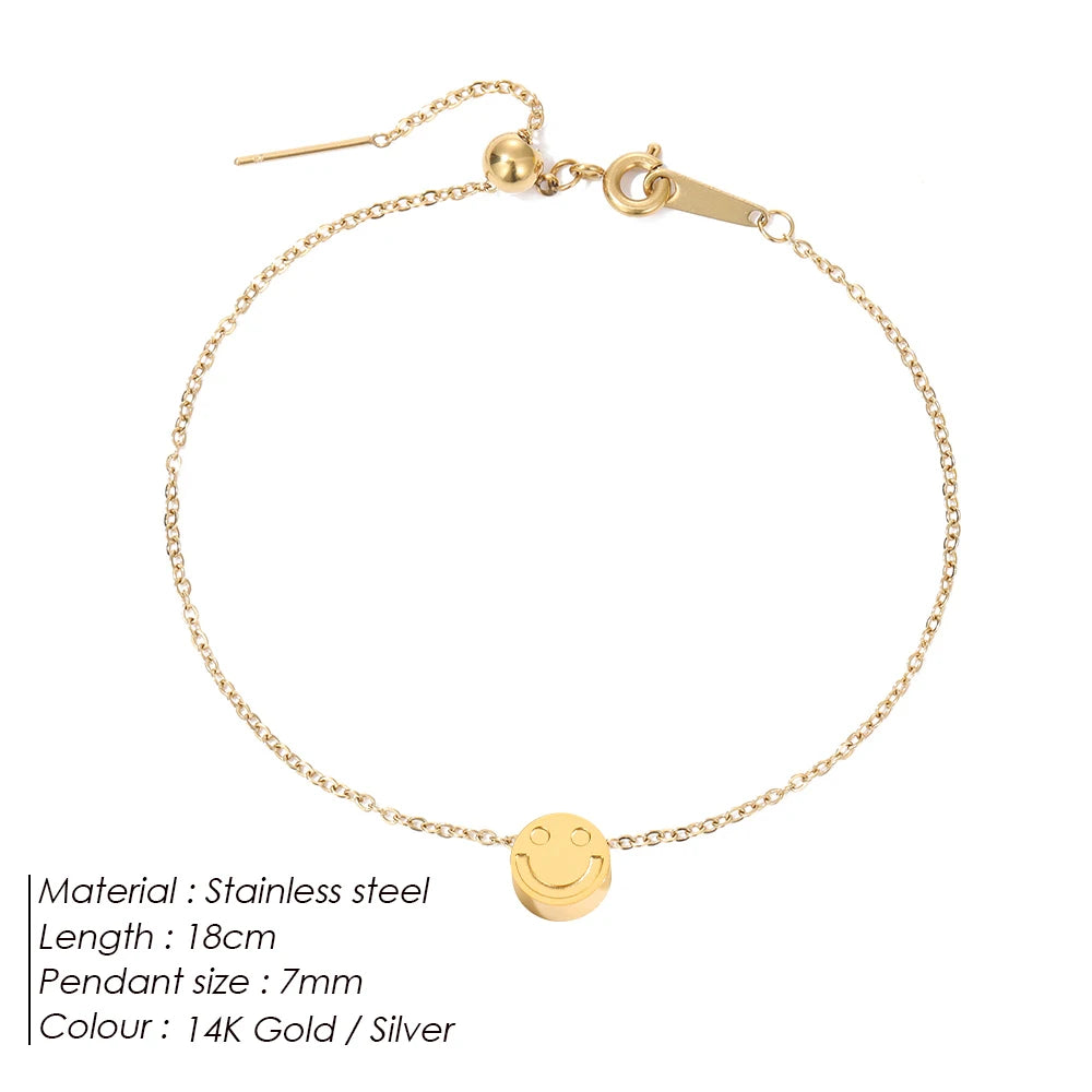 Modessie Stainless Steel Chain Bracelet – Gold or Silver Plated with Round Charm – 20 Design Options