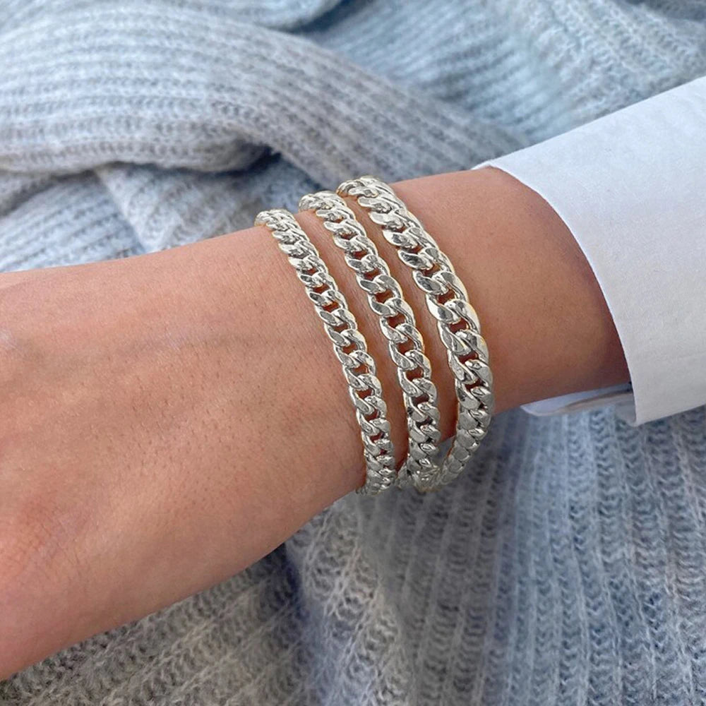 Modessie Silver Color Bracelets Men/ Women  Bracelet Classic Stainless Steel 4MM/6MM/8MM Trendy  Cuban Chain Bracelets