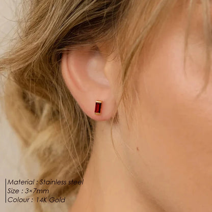 Modessie Stainless Steel Gold-Plated Colorful Birthstone Earrings High-end Rhinestone Jewelry