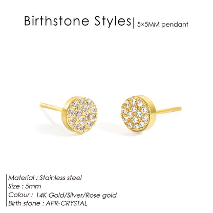 Modessie New Birthstone Pierced Earrings Zirconia Earrings Stainless Steel Jewelry Birthday Gift