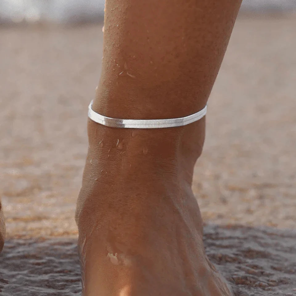 Modessie Silver Color Snake Chain Anklet for Women Beach Chain Ankle Gifts Stainless Steel NotAllergic