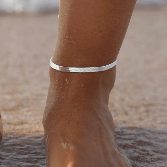 Modessie Silver Color Snake Chain Anklet for Women Beach Chain Ankle Gifts Stainless Steel NotAllergic