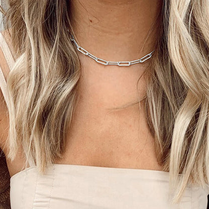 Modessie Silver Color Paperclip Link Chain Women Necklace Stainless Steel  Link chain Necklace Jewelry
