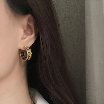 Modessie Stainless Steel Metal Chain Hoop Earrings For Women Fashion  Jewelry Temperament Girls Daily Wear Earrings