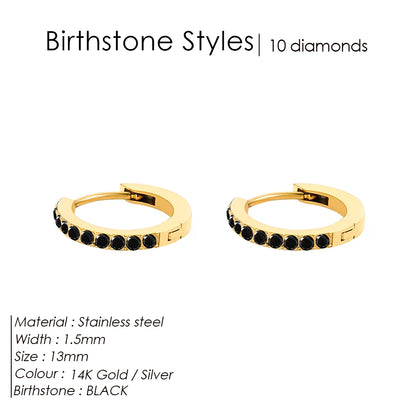 Modessie Stainless Steel Birthstone Earrings Minimalist Huggie Hoop Earrings For Women Tiny Round Circle Unisex