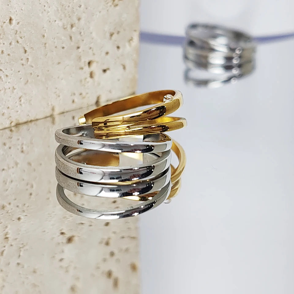 Modessie Women’s Ring – Retro Minimalist Gold or Silver Stainless Steel Jewelry