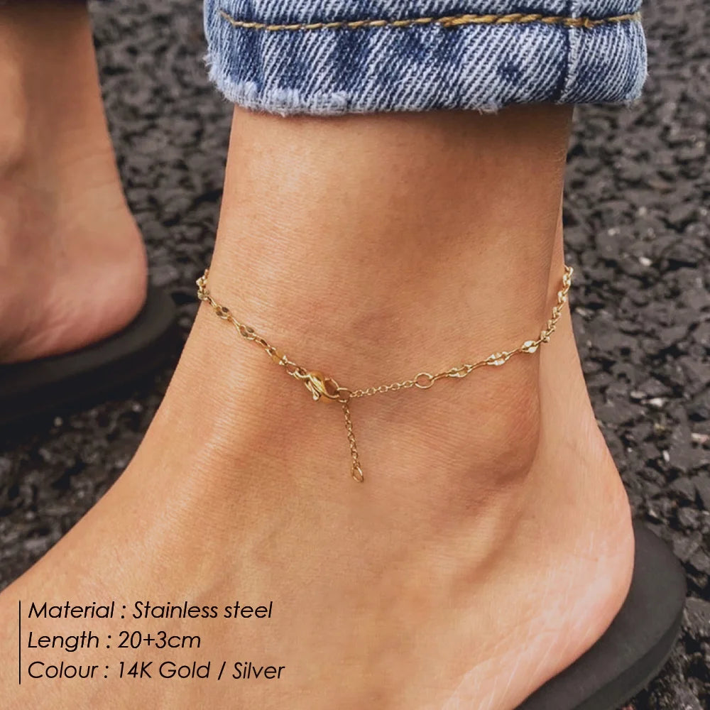 Stainless Steel Fish Lips Chain Anklet  For Women Summer Beach Foot Jewelry On The Leg Minimalist Anklets Female