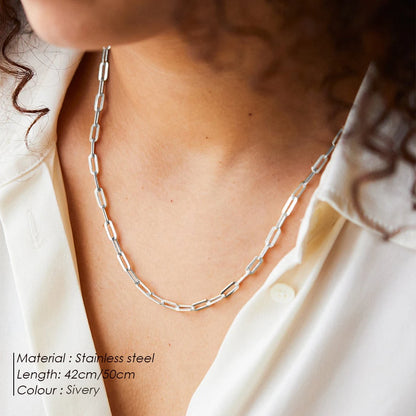 Modessie Silver Color Paperclip Link Chain Women Necklace Stainless Steel  Link chain Necklace Jewelry