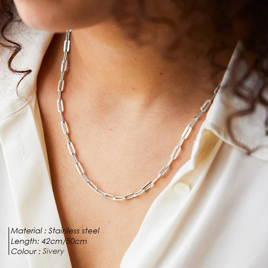 Modessie Silver Color Paperclip Link Chain Women Necklace Stainless Steel  Link chain Necklace Jewelry