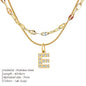 Modessie Double Stainless Steel Round Snake Chain Necklace Light Luxury Zirconia Alphabet Pendant A-Z High-end Fashion Jewelry