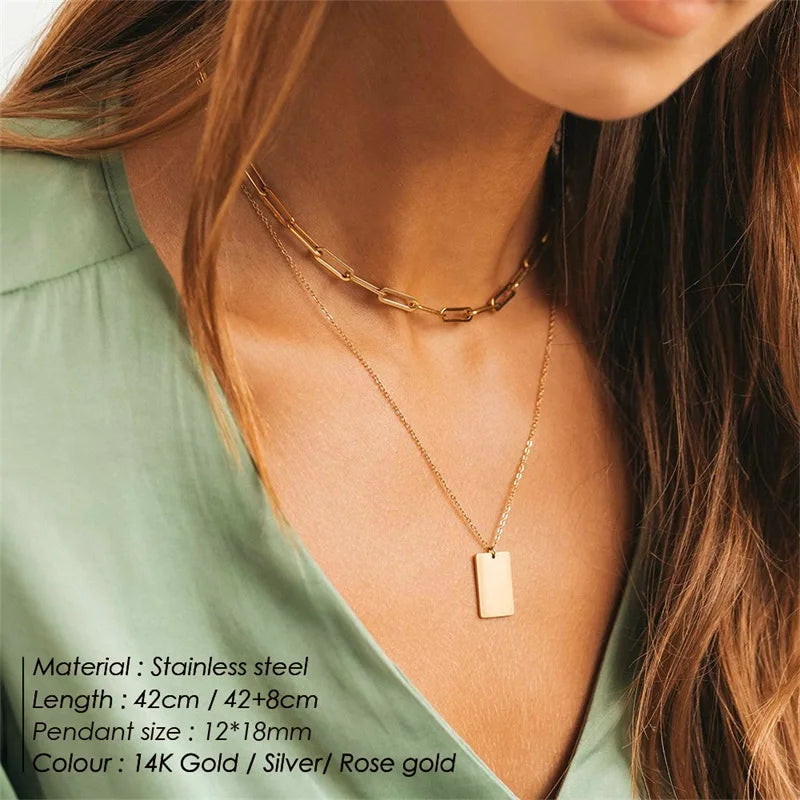 Modessie 2 Pcs Layered Necklace Women Not Darken Pendant Necklace Real 316L Stainless Steel Necklace  Chokers Jewelry