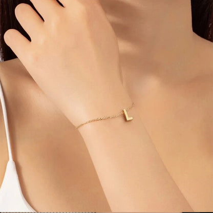 Modessie Personalized Alphabet Bracelet Stainless Steel Jewelry Simple Gold-Plated Accessories Girls Anniversary Gift