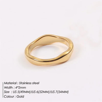 Modessie Gold Color /Silver Color Irregular Wave Rings Trendy Simple Geometric Handmade Jewelry for Women Couple