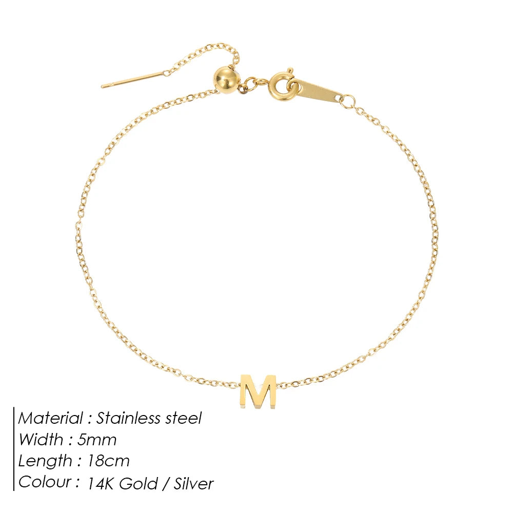 Modessie Personalized Alphabet Bracelet Stainless Steel Jewelry Simple Gold-Plated Accessories Girls Anniversary Gift