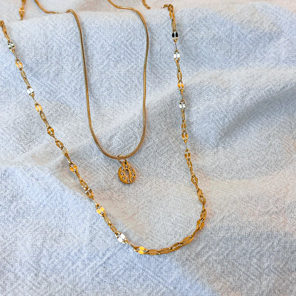 Modessie Double Stainless Steel Round Snake Chain Necklace Light Luxury Zirconia Alphabet Pendant A-Z High-end Fashion Jewelry