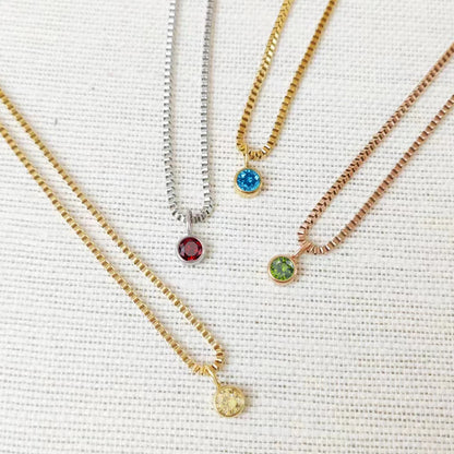 Modessie Birthstone Necklace – 12 Birth Month Colors in Zirconia –  Chain Stainless Steel Pendant Jewelry for Women