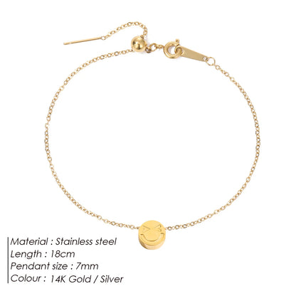 Modessie Stainless Steel Chain Bracelet – Gold or Silver Plated with Round Charm – 20 Design Options