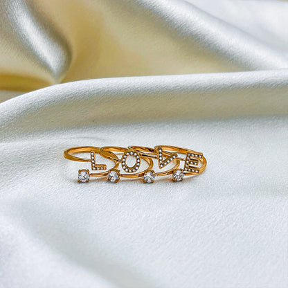 Modessie Classic Fashion Jewelry A-Z 26 Letters Ring Simple Stainless Steel Shiny Zirconia