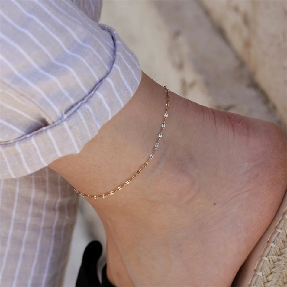 Stainless Steel Fish Lips Chain Anklet  For Women Summer Beach Foot Jewelry On The Leg Minimalist Anklets Female