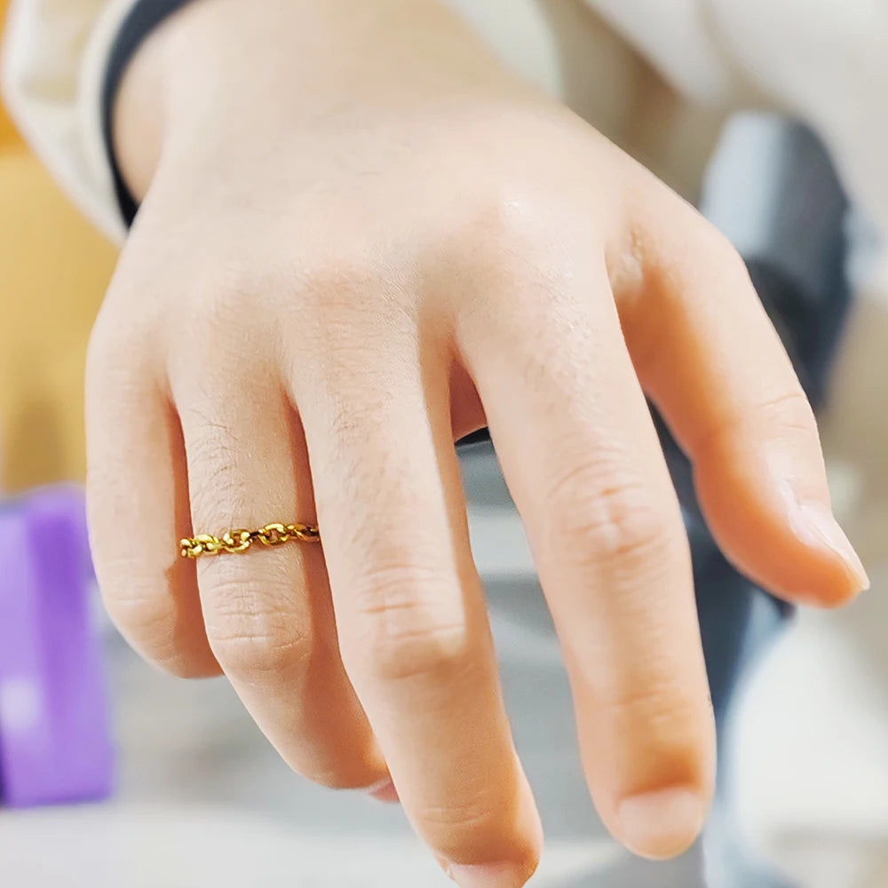 Modessie 3mm Thick Chunky Chain Ring Cuban Curb Link Gold or Silver Color Filled Stainless Steel Stylish Ring for Women Girls