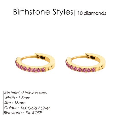 Modessie Stainless Steel Birthstone Earrings Minimalist Huggie Hoop Earrings For Women Tiny Round Circle Unisex