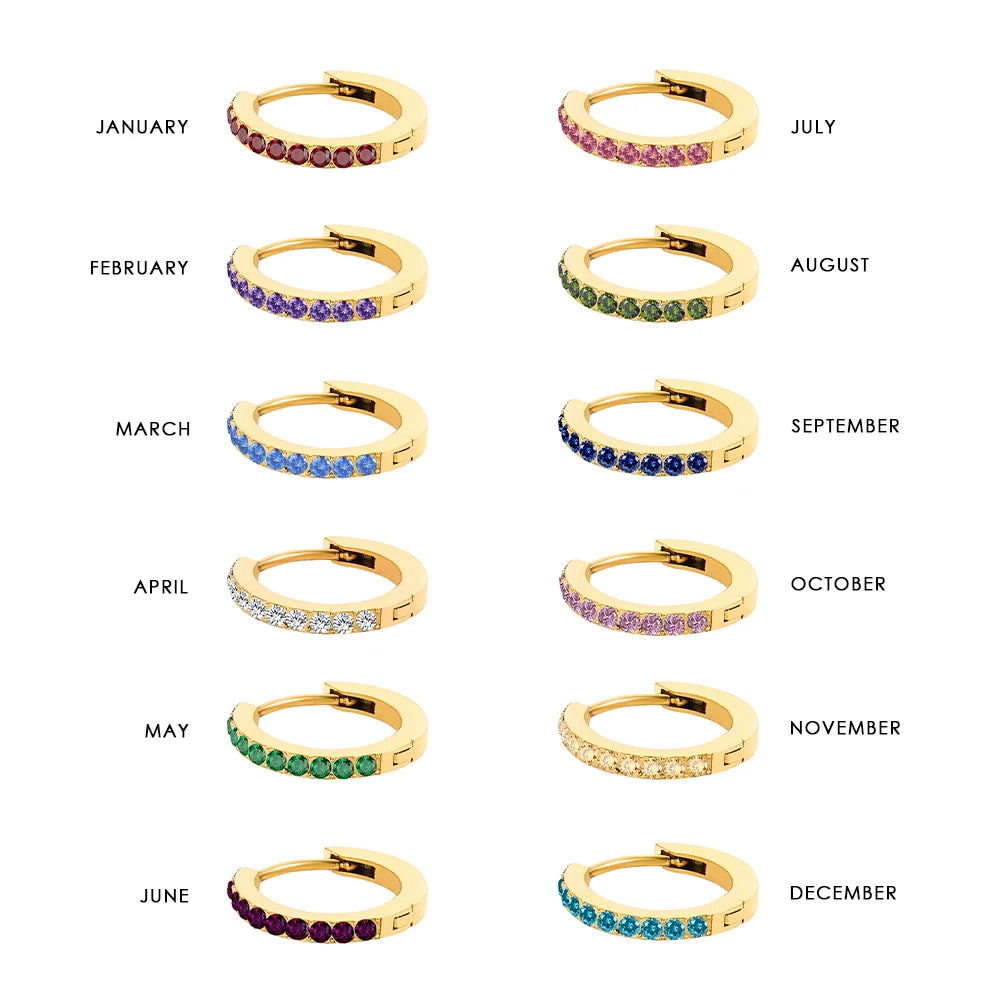 Modessie Stainless Steel Birthstone Earrings Minimalist Huggie Hoop Earrings For Women Tiny Round Circle Unisex