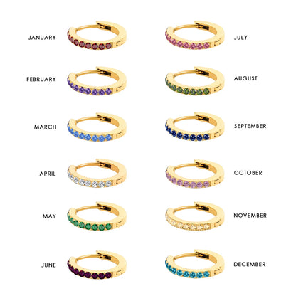 Modessie Stainless Steel Birthstone Earrings Minimalist Huggie Hoop Earrings For Women Tiny Round Circle Unisex