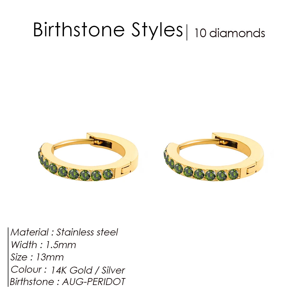 Modessie Stainless Steel Birthstone Earrings Minimalist Huggie Hoop Earrings For Women Tiny Round Circle Unisex