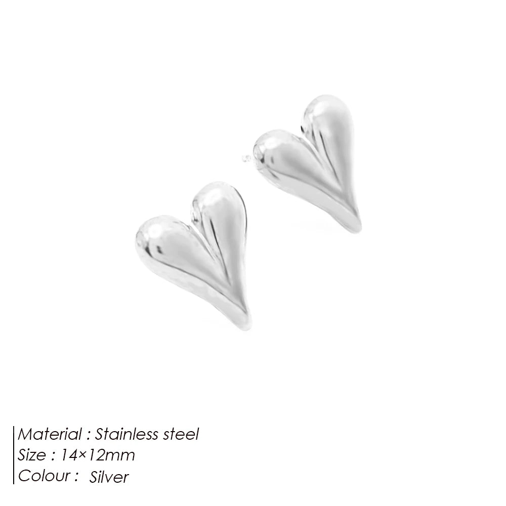 Modessie Golden Heart Earrings Set Stainless Steel Stud Piercing Earrings  Minimalist Style for Women's Jewelry