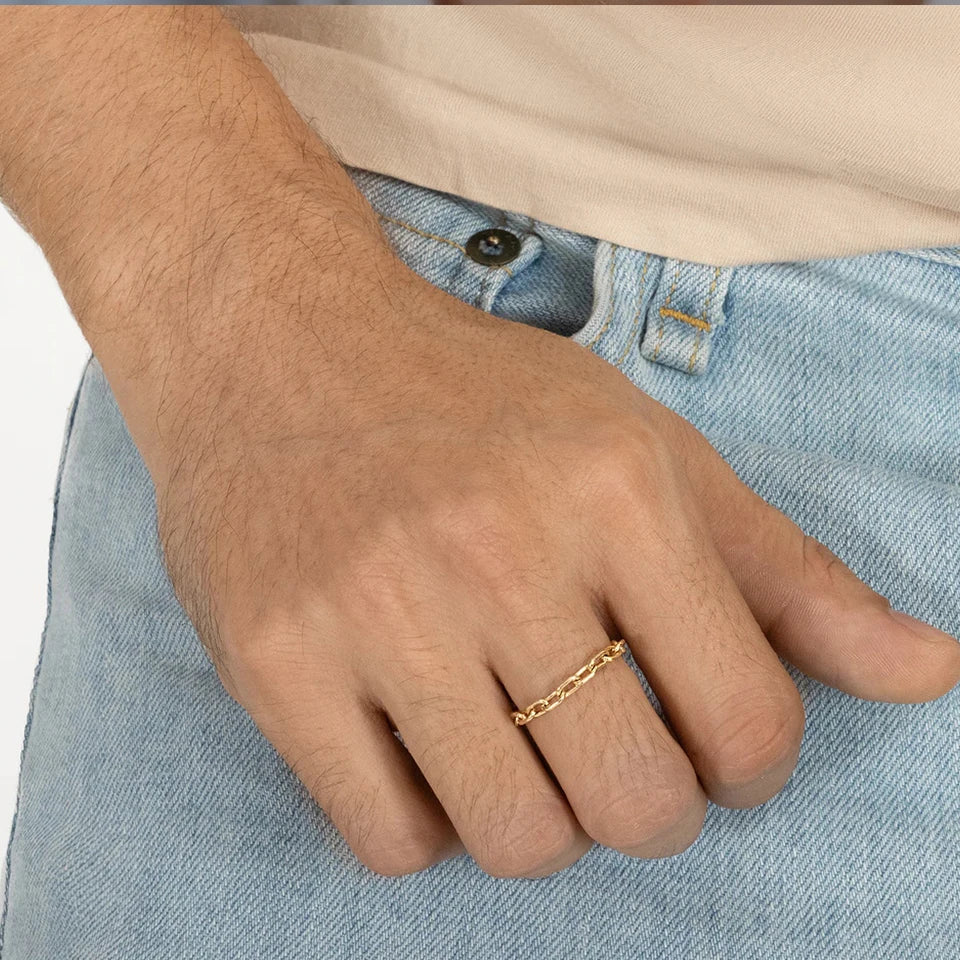 Modessie 3mm Thick Chunky Chain Ring Cuban Curb Link Gold or Silver Color Filled Stainless Steel Stylish Ring for Women Girls