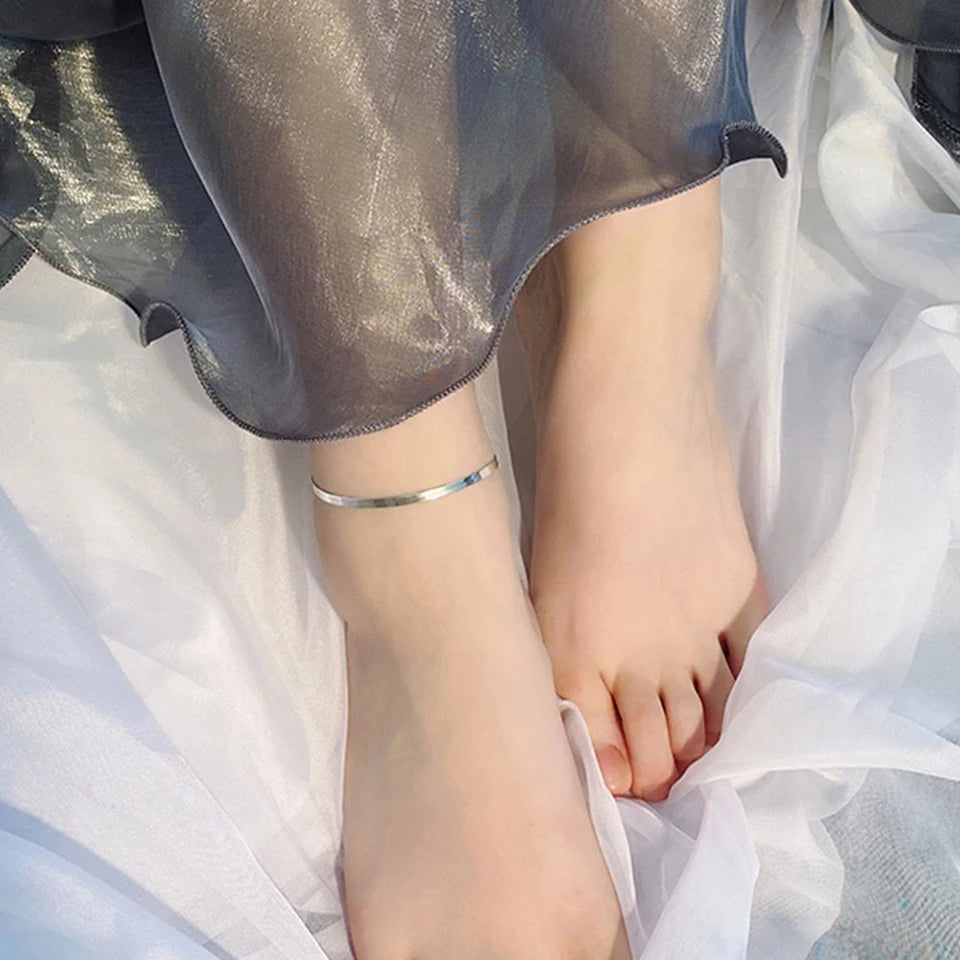 Modessie Silver Color Snake Chain Anklet for Women Beach Chain Ankle Gifts Stainless Steel NotAllergic