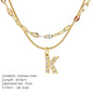 Modessie Double Stainless Steel Round Snake Chain Necklace Light Luxury Zirconia Alphabet Pendant A-Z High-end Fashion Jewelry