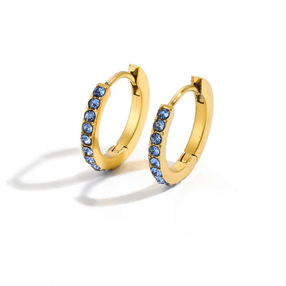 Modessie Stainless Steel Birthstone Earrings Minimalist Huggie Hoop Earrings For Women Tiny Round Circle Unisex