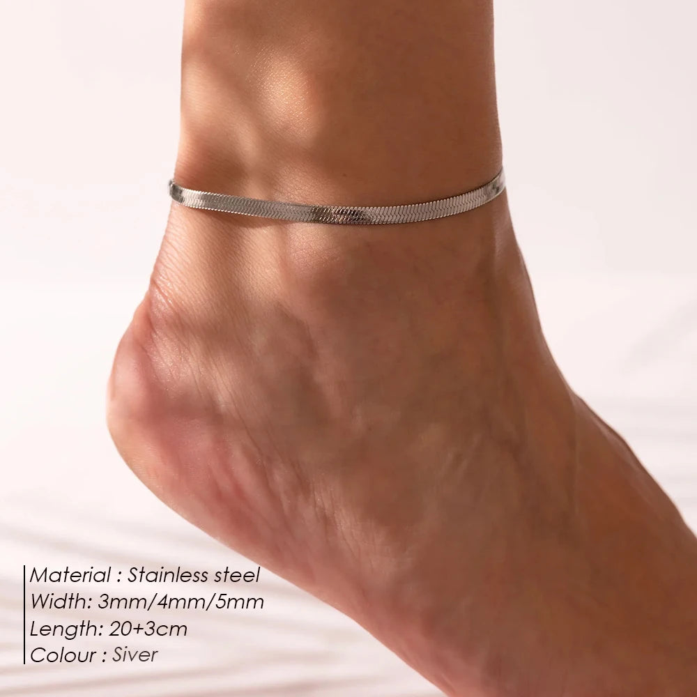 Modessie Silver Color Snake Chain Anklet for Women Beach Chain Ankle Gifts Stainless Steel NotAllergic