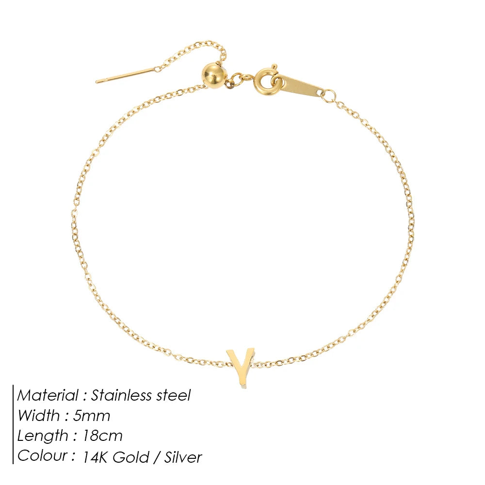Modessie Personalized Alphabet Bracelet Stainless Steel Jewelry Simple Gold-Plated Accessories Girls Anniversary Gift