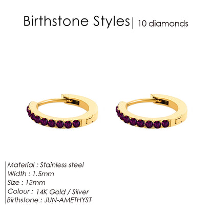 Modessie Stainless Steel Birthstone Earrings Minimalist Huggie Hoop Earrings For Women Tiny Round Circle Unisex